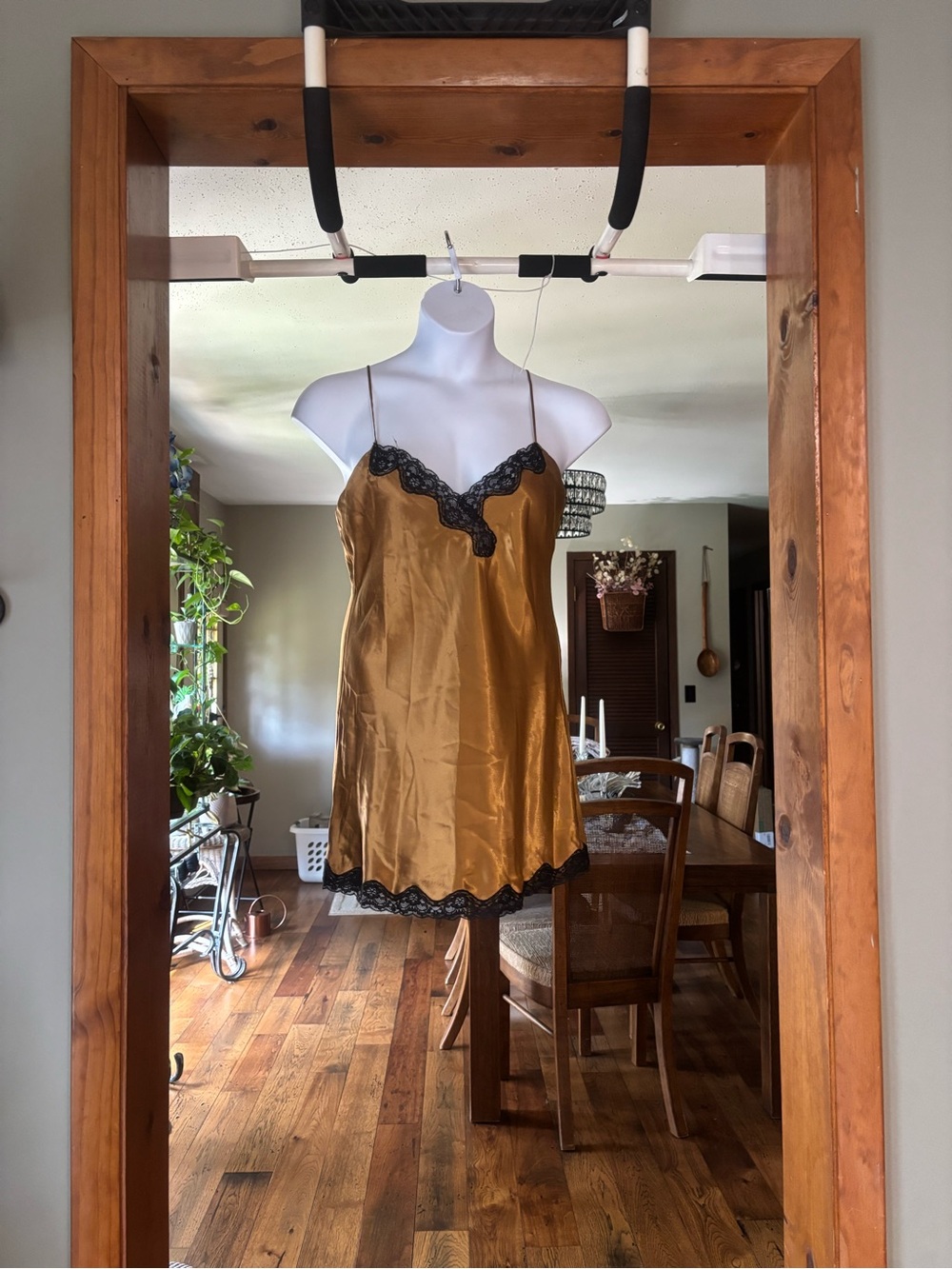 Vintage Courtney & Co Satin Lace-Trim Slip Dress in Mustard Yellow Matching Robe